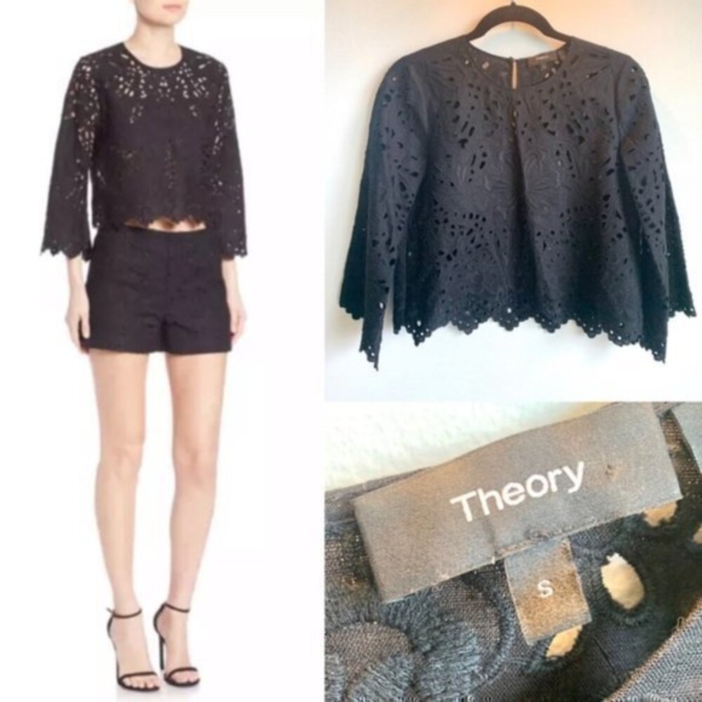 THEORY 'Brizabela' Embroidered Eyelet Top Black in Size Small